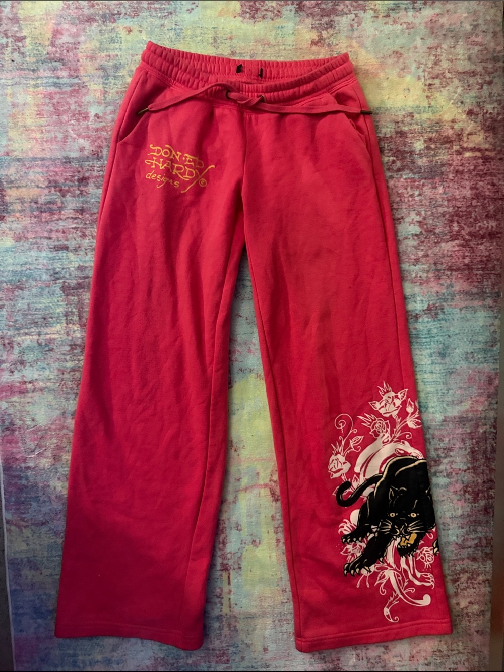 Ed Hardy Girls Red Sweatpants with Panther Graphic
